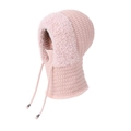 Pink knit balaclava hat for women with faux fur trim and integrated neck warmer scarf - Pink