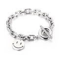 Bracciale in acciaio inossidabile argento con ciondolo smiley e chiusura a levetta - Bracciale d'Argento