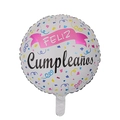 18-inch silver round foil balloon featuring colorful confetti and Feliz Cumpleaños text - 18 Inch Ribbon Spanish Birthday Round