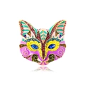 Vintage gold cat mask brooch with colorful enamel and sparkling rhinestones on white - Purple