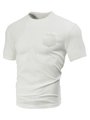 Detailed macro view of white waffle textured fabric and chest pocket on men's t-shirt - S / White