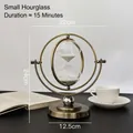 Retro spinning brass hourglass globe ornament on desk, 24cm small decorative timer - Small Globe Hourglass (15 Mins)