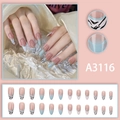 Uñas postizas almendradas con degradado azul francés y cebra kit de 24 piezas - Estilo de Pegamento con Patrón de Cebra Francés (A3116)