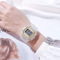 Minimalist transparent digital watch with gold frame and rectangle LED display - Gold