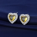 Sparkling S925 silver stud earrings with heart shaped yellow zircon and halo setting - Yellow Diamond Heart-shaped Earrings Led-72