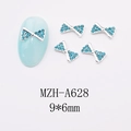 Close-up of 9x6mm blue bow nail art charms with silver alloy base and rhinestones - Silver Alloy Sky Blue Rhinestone Bow (A628)