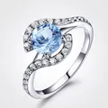 Classic 925 sterling silver ring with round light blue gemstone in S-curve setting - Size 5 / Round Light Blue Gemstone Style (RUJ009B-1)