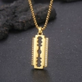 Iced out blade pendant in 18K gold plated stainless steel with shimmering black background - Gold Blade Style (KN230660-KFC)
