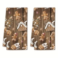 Christmas kitchen towels with gingerbread man and tree prints on dark wood background - Design 25 (2PCS)