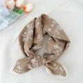 Brown cotton linen headscarf with floral embroidery and delicate white lace trim - Camel Flower Embroidery