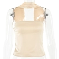 Dettaglio del top a fascia in raso beige con spallina americana e tessuto lucido - M / Stile Halter in Raso / Albicocca