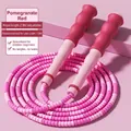 Adjustable pomegranate red and pink beaded jump rope with ergonomic wave handles - Unsigned Pomegranate Red [soft Bead Bamboo Joint]