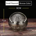 Vintage bronze peacock embossed ashtray with lid, windproof metal tabletop ornament - Bronze Small Peacock
