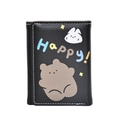 Portefeuille noir mignon en cuir PU avec motifs de ours et lapin de dessin animé - Noir
