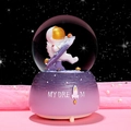 Astronaut snow globe music box with purple gradient base and My Dream inscription - K23-Purple