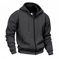 Dark grey fleece zip-up hoodie with drawstring hood and kangaroo pocket for men - Dark Gray