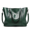 Dark green oil wax leather tote bag with dual handles and detachable shoulder strap - Green