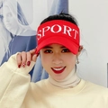 Red knitted sun visor with white SPORT print for outdoor activities and athletics - Red