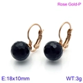 Rose gold titanium earrings with 10mm black multifaceted crystal beads for women - Rose Gold Black