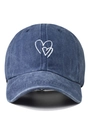 Dark blue washed denim baseball cap with white heart embroidery and adjustable back - One Size / Navy Blue