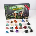 24 natural raw crystal mineral specimens set in a dark starry night adventure box - 24 Kinds Crystal Blind Box Set (Raw Stones)