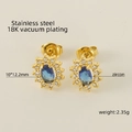 Orecchini in acciaio inossidabile dorato con zircone blu ovale e cristalli lucidi - Orecchini Girasole con Zircone Blu