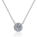 Collana classica in argento S925 con ciondolo halo rotondo in moissanite da 1 carato - Bianco