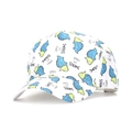 Casquette enfant blanche avec motif dinosaure bleu et jaune et texte Small but Strong - Slogan Dinosaure Blanc