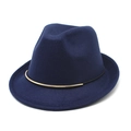 Close-up of navy wool fedora hat featuring a stylish gold metal buckle detail - M (56-58cm) / Navy Blue