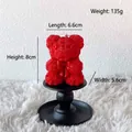 Red rose bear scented candle with ribbon, size 6.6x5.6x8cm, 135g decorative wax bear - Medium Bow Bear (COCO Scent) / Red
