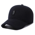 Winter navy blue baseball cap for men featuring a warm lining and mountain sports patch - Middle Label Style / Navy Blue