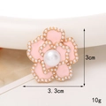 Accessoire camélia en émail rose avec perles et finition en métal doré 3,3x3cm - Fleur De Perle Tout Rose