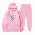 Pink tracksuit set with faith hope love hoodie and matching joggers on white background - S / Pink-Interlocking Hearts