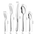 Five-piece gold stainless steel cutlery set with textured handles and dimensions - Silver 5-Piece Set