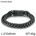 Oxidized black vintage double-layer stainless steel woven bracelet for men 210mm - Oxidized Black Wheat Grain Weave Chain (KB123280-KFC)