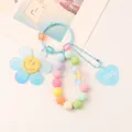 Blue smiley flower keychain with macaron beads and love heart charm pendant - Blue (Q995-7)
