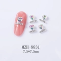 Vista macro di ciondoli per unghie a cuore in strass aurora 7,5x7,5mm con base in lega argento - Rosa Verde (8831)