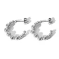 Silver stainless steel C-shaped hoop earrings with graduated wavy beads, 20mm diameter - Steel
