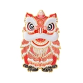 Broche en émail de danse du lion chinois traditionnel en rouge et finition dorée - Broche Danse du Lion No.1