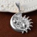 Silver finish stainless steel pendant featuring a creative sun and moon face design - Sun Moon - Steel