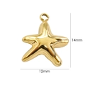 Macro shot of gold starfish pendant showing dimensions 14mm height and 12mm width - 7044-Textured Starfish