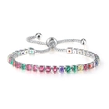 Adjustable silver tennis bracelet with colorful rainbow cubic zirconia and bolo clasp - 3mm White Gold Round Rainbow Stone