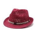 Cappello fedora bordeaux in maglia traforata con fascia decorativa per l'estate - M (56-58cm) / Rosa Rosso