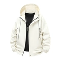 Chaqueta cortavientos unisex impermeable crema con capucha, bolsillos y puños elásticos - S / Blanco