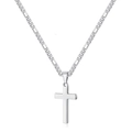 Detail of silver double-layered cross pendant with stainless steel Figaro chain - Single Layer 3:1 Figaro Chain / Steel