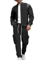 Tuta sportiva da uomo con giacca baseball nera e grigia e pantaloni cargo coordinati - S / Nero + Nero