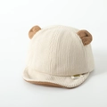Corduroy baby baseball cap in cream white with cute brown plush bear ears - 1-3 Years (47-50cm) / Beige