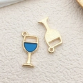 Golden goblet alloy charms with blue enamel finish and dotted texture for DIY jewelry - Wine Glass (11964)