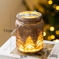 Photophore de Noël en verre dépoli avec lumière chaude et motif sapin brillant - XL / Marron