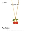 Detail view of gold elephant necklace with red cherry pendant, length 38 plus 5cm - Red Cherry Pendant Style (DFN303)